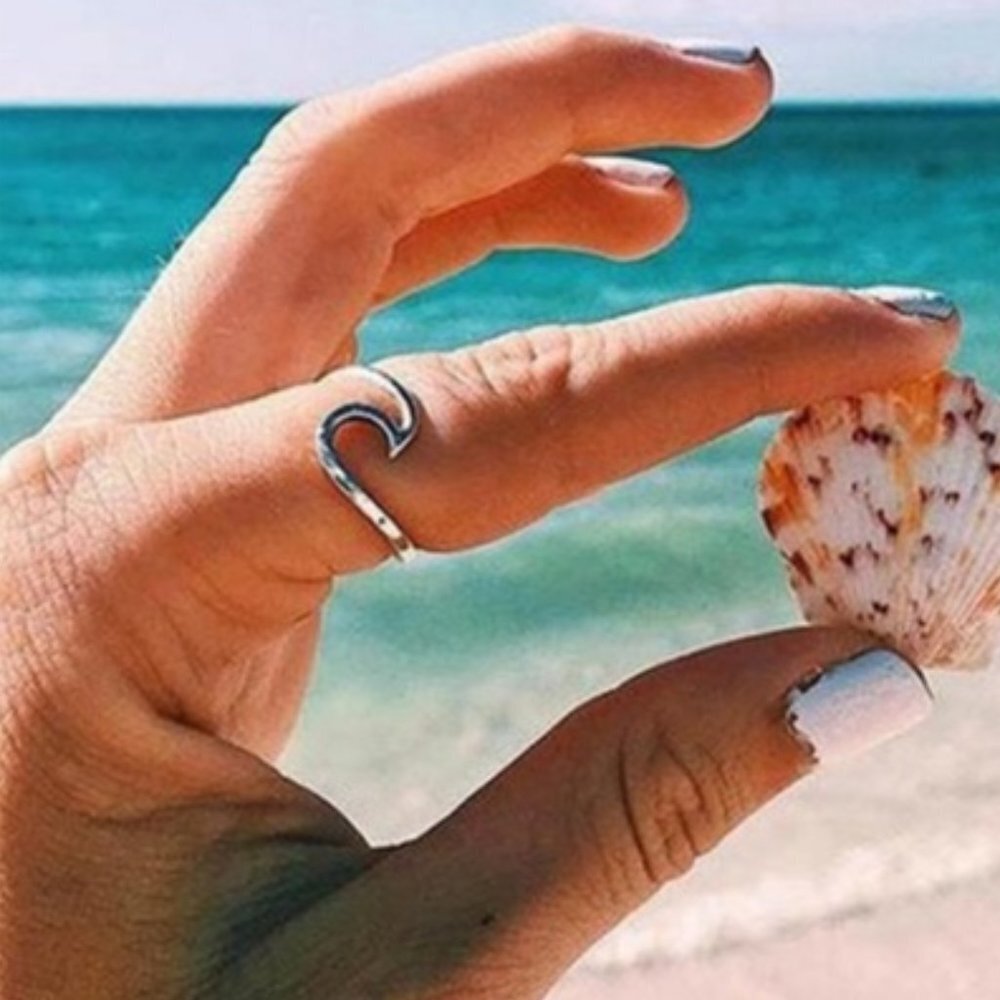 Ocean Waves Ring by Golden Threads